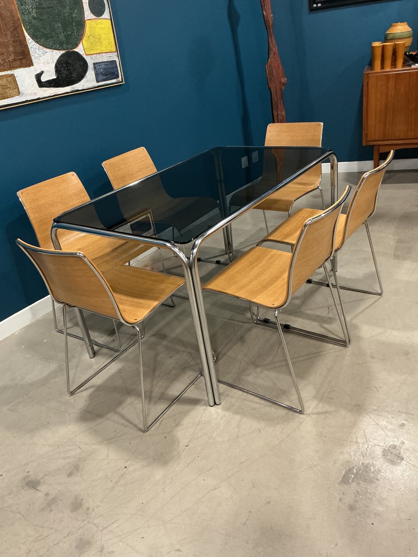 table en verre fumé vintage